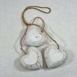 Set 3 White Wooden Hanging Hearts | Rustic Twine | Shabby Chic Decor 7.5cm