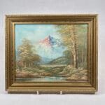 Vintage Mountain Landscape Oil Painting | Original Art | Framed River Scene