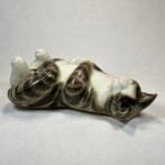 harming Moorside Design Ceramic Cat Figurine, Sleeping Tabby & White "Wellington", Reclining Kitty, Yorkshire, England