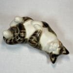 harming Moorside Design Ceramic Cat Figurine, Sleeping Tabby & White "Wellington", Reclining Kitty, Yorkshire, England