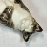 harming Moorside Design Ceramic Cat Figurine, Sleeping Tabby & White "Wellington", Reclining Kitty, Yorkshire, England