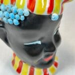 Vintage Italian Ceramic African Lady Head Vase, Retro Kitsch, Hand-Painted, Black & Colourful, Marked Italy, Collectible Vase