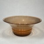 Vintage Depression Glass Amber Centerpiece Bowl, Etched Coral Pattern Rim, Hand-Blown, 1930s, Art Deco Bowl