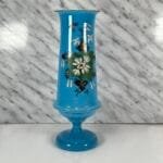 Antique Bristol Blue Opaline Vase, Hand-Painted, 1850s