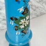 Antique Bristol Blue Opaline Vase, Hand-Painted, 1850s