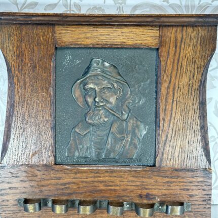 Arts & Crafts Wall Hanging Pipe Rack, Brass Smoker Plate