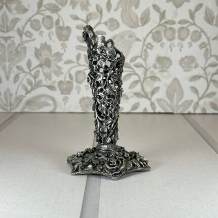 Vintage Art Nouveau Metal Vase - Floral Engraved - Decorative Display