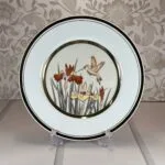 Vintage Chokin Art Plate - 24K Gold Rim - Hummingbird & Iris - Japan