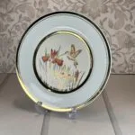 Vintage Chokin Art Plate - 24K Gold Rim - Hummingbird & Iris - Japan