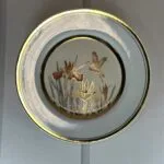 Vintage Chokin Art Plate - 24K Gold Rim - Hummingbird & Iris - Japan