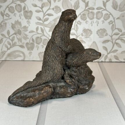 P.J. Dutt Bronze Effect Otter Figurine - Vintage Resin Sculpture
