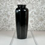 Vintage Black Porcelain Vase, Hummingbird, Iris & Lotus Flowers, 11" Oriental Decor