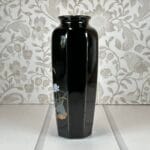 Vintage Black Porcelain Vase, Hummingbird, Iris & Lotus Flowers, 11" Oriental Decor