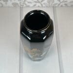 Vintage Black Porcelain Vase, Hummingbird, Iris & Lotus Flowers, 11" Oriental Decor