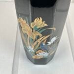 Vintage Black Porcelain Vase, Hummingbird, Iris & Lotus Flowers, 11" Oriental Decor