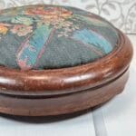 Vintage Round Floral Needlepoint Footstool Sapele Wood Tapestry Low Stool