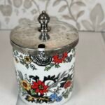 Vintage Royal Kendal Jam/Mustard Jar, Silver Lid, Floral, Staffordshire, England