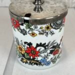 Vintage Royal Kendal Jam/Mustard Jar, Silver Lid, Floral, Staffordshire, England