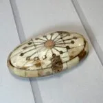 Vintage Handcrafted Camel Bone Oval Box, Brass Inlay, Jewelry/Trinket Box, India