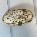 Vintage Handcrafted Camel Bone Oval Box, Brass Inlay, Jewelry/Trinket Box, India