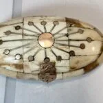 Vintage Handcrafted Camel Bone Oval Box, Brass Inlay, Jewelry/Trinket Box, India