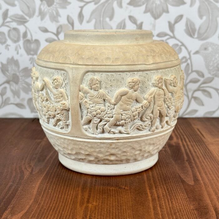 Vintage Ceramic Planter/Vase, Cherub Frieze, Hand-Carved, Mediterranean Style, Marked 199