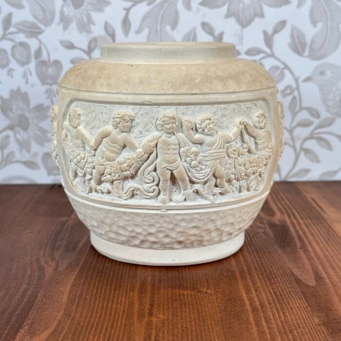 Vintage Ceramic Planter/Vase, Cherub Frieze, Hand-Carved, Mediterranean Style, Marked 199