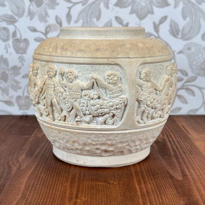 Vintage Ceramic Planter/Vase, Cherub Frieze, Hand-Carved, Mediterranean Style, Marked 199