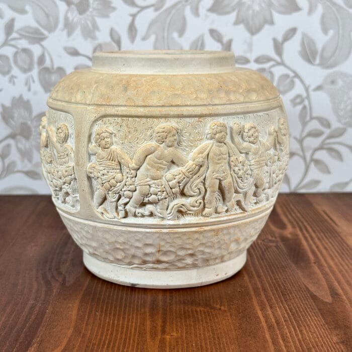 Vintage Ceramic Planter/Vase, Cherub Frieze, Hand-Carved, Mediterranean Style, Marked 199