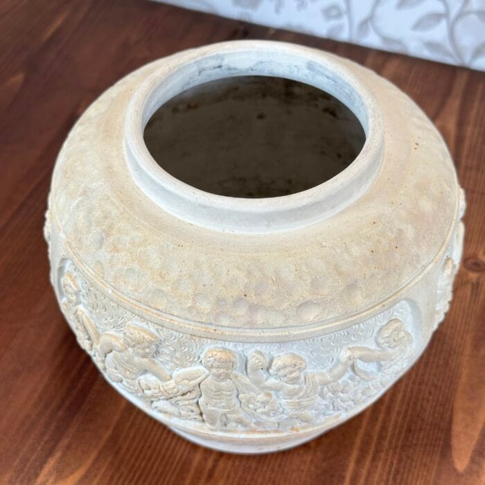 Vintage Ceramic Planter/Vase, Cherub Frieze, Hand-Carved, Mediterranean Style, Marked 199