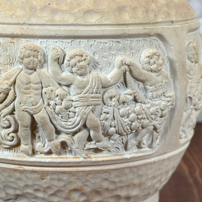 Vintage Ceramic Planter/Vase, Cherub Frieze, Hand-Carved, Mediterranean Style, Marked 199