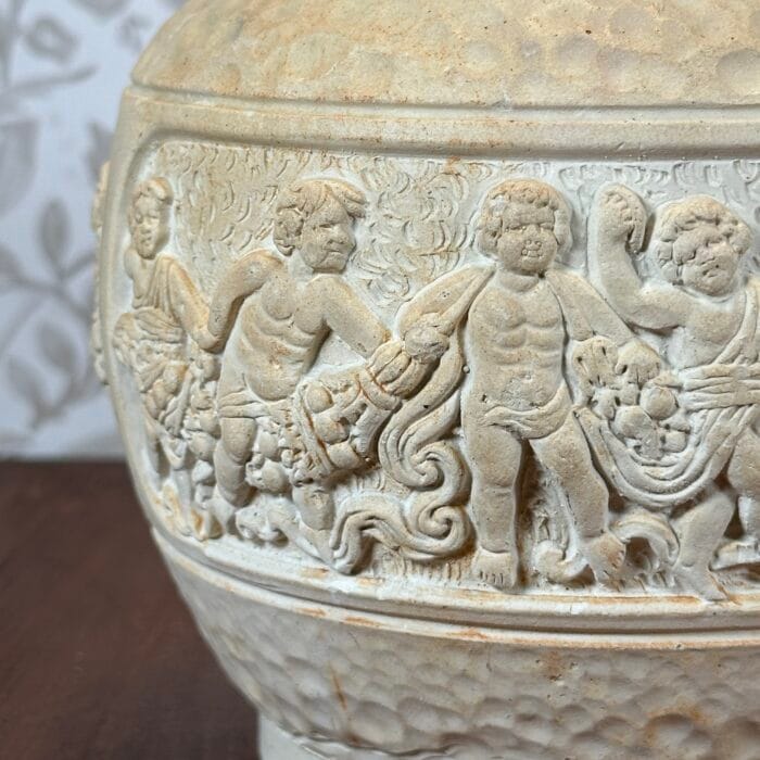 Vintage Ceramic Planter/Vase, Cherub Frieze, Hand-Carved, Mediterranean Style, Marked 199
