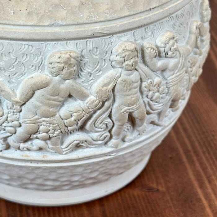 Vintage Ceramic Planter/Vase, Cherub Frieze, Hand-Carved, Mediterranean Style, Marked 199