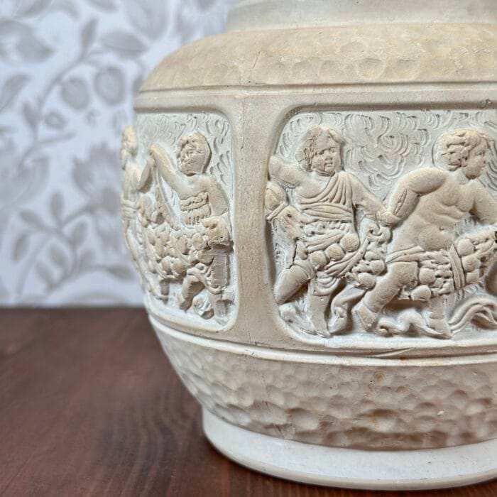 Vintage Ceramic Planter/Vase, Cherub Frieze, Hand-Carved, Mediterranean Style, Marked 199