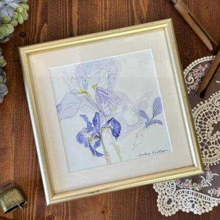 Vintage Original Pen & Watercolour Iris Painting, Signed Jackie Kirkham, Framed