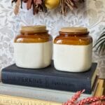 Pair Retro Vintage Stoneware Storage Jars w/ Cork Lids, 1980s/90s, Rustic Kitchen
