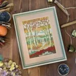 Vintage Needlepoint Framed Artwork, Autumn Scene, Handmade, Ready to Hang