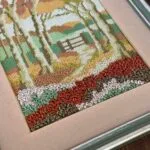 Vintage Needlepoint Framed Artwork, Autumn Scene, Handmade, Ready to Hang
