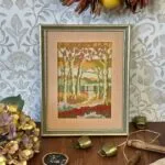 Vintage Needlepoint Framed Artwork, Autumn Scene, Handmade, Ready to Hang