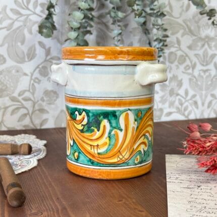 Vintage Caltagirone Ceramic Jar "Barattolo" Anna Boria, Sicily, Hand-Painted