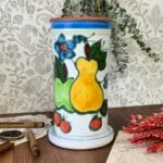 Vintage Hand-Painted Pottery Wine Cooler/Utensil Holder, Fruit Design, Possibly Portuguese