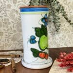 Vintage Hand-Painted Pottery Wine Cooler/Utensil Holder, Fruit Design, Possibly Portuguese