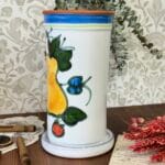 Vintage Hand-Painted Pottery Wine Cooler/Utensil Holder, Fruit Design, Possibly Portuguese