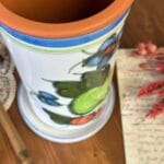 Vintage Hand-Painted Pottery Wine Cooler/Utensil Holder, Fruit Design, Possibly Portuguese