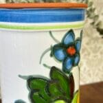 Vintage Hand-Painted Pottery Wine Cooler/Utensil Holder, Fruit Design, Possibly Portuguese