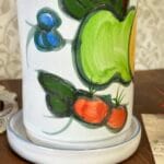 Vintage Hand-Painted Pottery Wine Cooler/Utensil Holder, Fruit Design, Possibly Portuguese