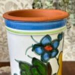 Vintage Hand-Painted Pottery Wine Cooler/Utensil Holder, Fruit Design, Possibly Portuguese