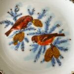 Vintage Winter Birds Plate Gilt Edge Korea Decorative Hanging Display