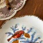 Vintage Winter Birds Plate Gilt Edge Korea Decorative Hanging Display