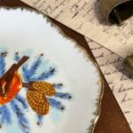 Vintage Winter Birds Plate Gilt Edge Korea Decorative Hanging Display